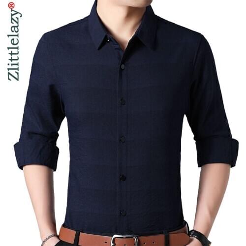 2020 Brand Casual Luxury Striped Long Sleeve Slim Fit Men Shirt Streetwear Social Dress Vintage Shirts Mens Fashions Jersey 8126