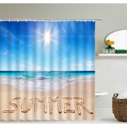 3d Beach Scenery Shower Curtains Sea Ocean Mediterranean Bathroom Curtain Waterproof Cloth Decoration 180*240cm Bath Curtain