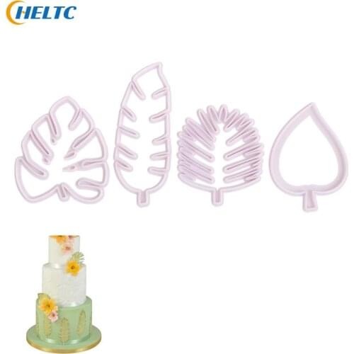 4pc/Set DIY Tropical Leaf Fondant Cake Mold Embossed Candy Biscuits Cookie Cutter 3D Handmade Mould Kitchen Decoration