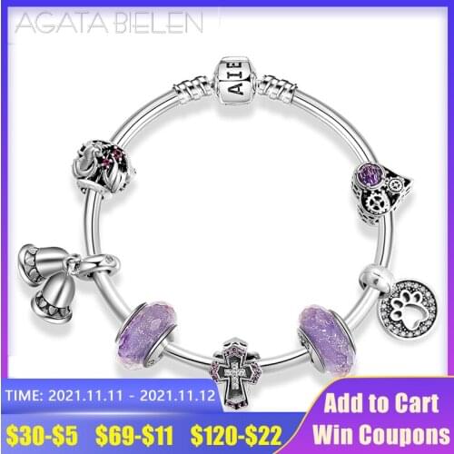 925 Sterling Silver Purple glass beads Mix and match Charm Bracelets Finished product for Fashion fine DIY Jewelry 2021