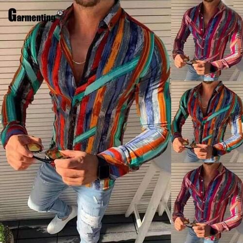 2021 Plus Size Mens Latest Shirt Long Sleeve Blouses Summer New Patchwork Striped Tops Casual Pullovers Sexy Male Shirt blusas