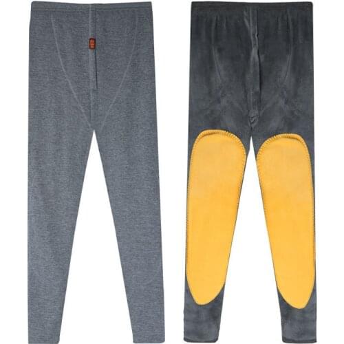 Warm pants mens knee pads thickened high waist stretch slim fit trousers men thickened long trousers men autumn winter velvet