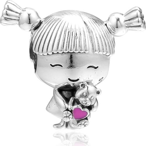 Fit Pandora Bracelet DIY Beads Origial Lovely Pigtails Girl Silver 925 Charm for Jewelry Making Sister Mother Wife Gift 02959