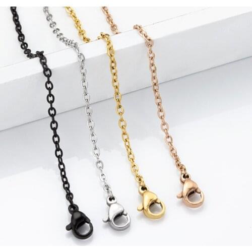 45cm+5cm Black Gold/Rose Gold Steel Stainless Steel O Link Chains For Jewelry Making Cuban Necklaces Bracelet Pendant Craft 2mm