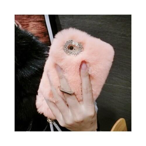 Lovely Warm Rabbit Hair Finger Ring Stand Silicone Cover Phone Case For SamsungA3 A5 A7 2017 A9 A8 A6 PLUS A50 A70 A80 A51 A71