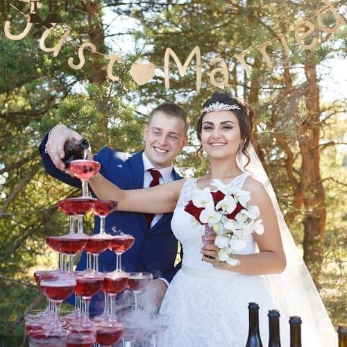 Rustic Hessian Jute Burlap Just Married Bunting Banner Flag Hanging Pennant Garland For DIY Wedding Party Photo Booth Supply