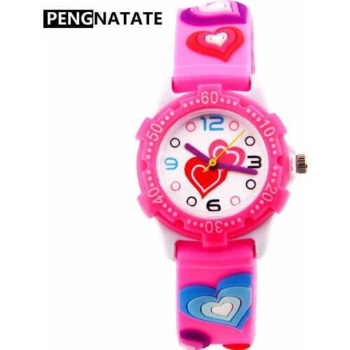 PENGNATATE Children Watch Fashion Cartoon Bracelet Wristwatch for Boys Girls lovely Heart Silicone Watch Kids Gifts Hand Clock