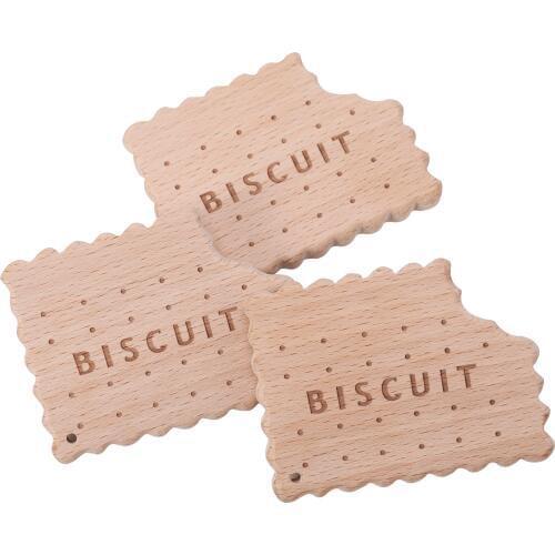 Woode Baby Teether Toy for Newborn DIY Milk Biscuits Wooden teether Food Grade Natural Beech Pacifier Chain Safety Certification