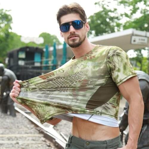 ESDY Outdoor Summer Python Camouflage Breathable Quick Dry Elasticity Camo Short Sleeve T-shirt Sports Cycling Fishing Clothing