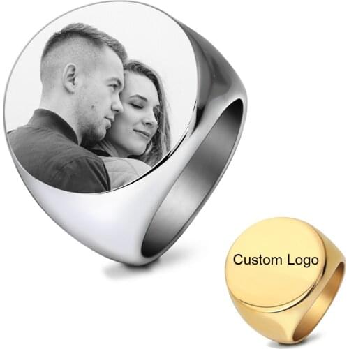 Customized Name Logo Image & Photo Stainless Steel Signet Couple Ring Love Anniversary punk Jewelry Personalized Gifts SL-106