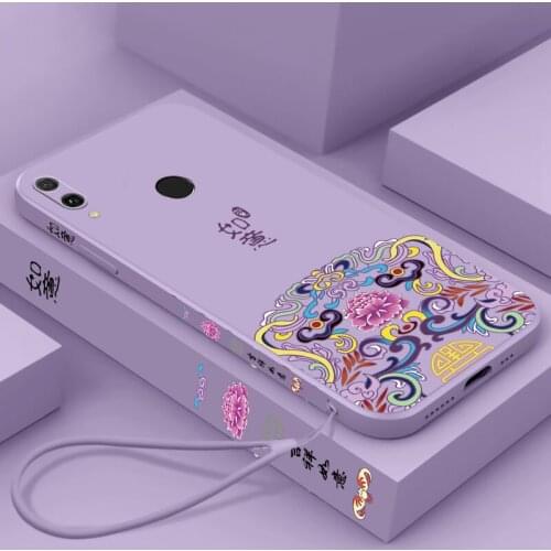 Chinese Auspicious Retro Palace Soft Gel Liquid Silicone Phone Cases For Huawei Enjoy9Plus /Y9 2019 Casing With Phone Straps