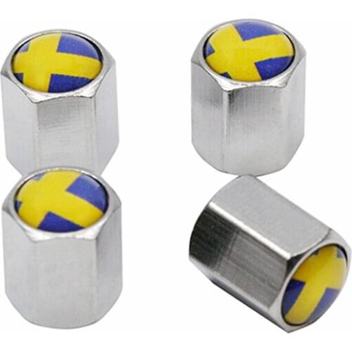 4Pcs/Lot Wheels Tire Valve Caps Sweden Flag Logo Sticker Car Badge Tyre Dust Steam Auto Styling Accessories For Volvo SAAB