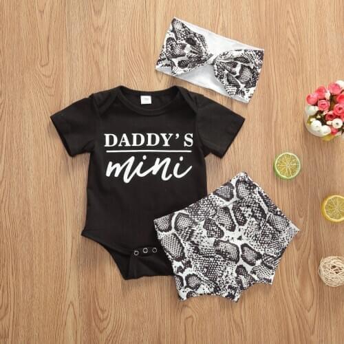 New Newborn Boys Clothes Sets 3pcs Baby Girls Letter Print Shorts Sleeve Romper Tops+Shorts+Headband For Infant 0-18M