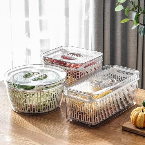 Fridge Storage Box Kitchen Organizer Refrigerator Fruit Vegetable Drain Basket Fresh-Keep Box with Lid Storage Containers Cocina