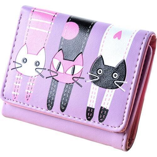 Cute Kitten Wallet Female 6 Color Soft Leather Purse Fashion Cartoon Women Wallets Fresh Coin Purse Coin Bag ID Card Holder
