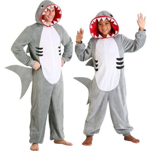 Volwassen Grey Shark Cosplay Halloween Kostuum Voor Kinderen Jongens Leuke Haaien Jumpsuit Kind Kerst Verjaardagsfeestje Groep