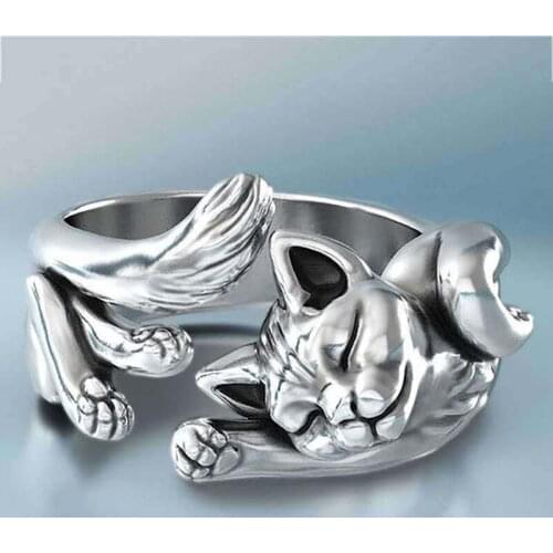 Cute Fortune Cat Shape Women Opening Rings Silver Color Dance Party Finger Ring Delicate Girl Gift New Fashion Jewelry