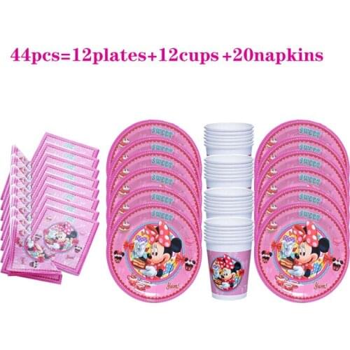 Pink Minnie Themed Disposable Tableware Set Paper Cup Plate Napkin Girl Birthday Party Supplies Decorations Disney Props