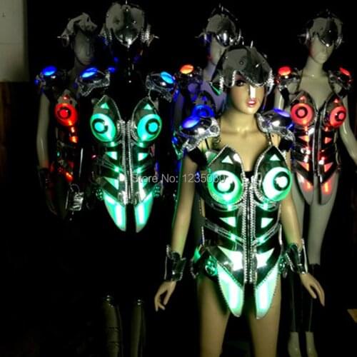 New Fashion Show Led Female Warrior Armor Performance Costumes Singer DJ Clothes Sexy Lady Party Ballroom Luminous Evening Dress