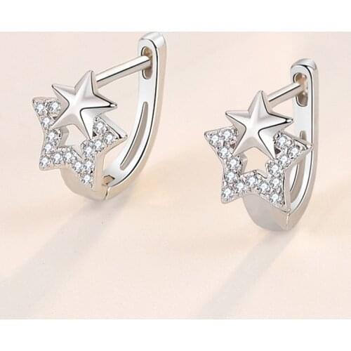 New Arrival Silver Color Stackable Star Earrings Hollown-out Five Pointed Star Crystal Zircon Earrings for Girls Jewelry