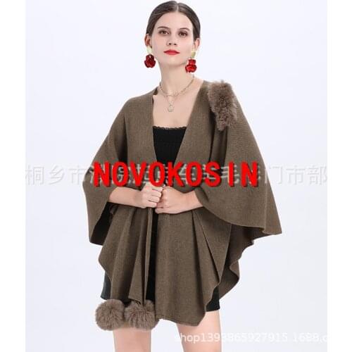 SC353 Winter Warm Cloak Thick Batwing Sleeves Fur Hat Coat 2019 Poncho Women Loose Faux Fox Fur Out Wear Cardigan With Pocket