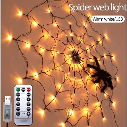 Spider Web Light String Halloween Fairy Light Garland Remote Control For Home Room Halloween Party Decoration Dropshipping