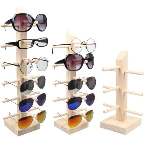 6 Pairs of Wood Bar Sunglass Display Stand Rack Eyeglass Holder Eyeweawr Storage Organizer Glasses Jewelry Cases & Display