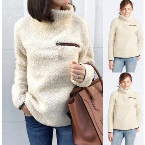 Casual Solid Turtleneck Long Sleeve Loose Plush Fluffy Sweaters Women Winter Warm Fleece Pullover Sweater Tops Clothes