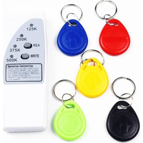 Handheld 125KHz EM4100 RFID Copier Writer Duplicator Programmer Reader +5 Pcs T5577 Rewritable ID Keyfobs Tags