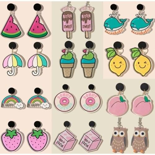 Earrings For Women Chic Geometric Child Acrylic Creative Candy Fruit Lovely Animal Food Harajuku Earrings Fashion Jewelry Gifts