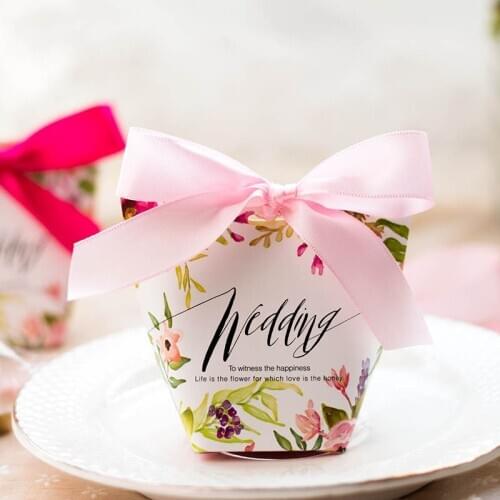Wedding Candy Chocolate Box With Ribbon 10pcs 9*8*4.6cm Fashion Gift Paper Bags Dream Garden Flower