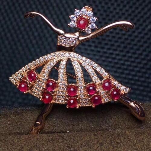 Dancing Girl Ruby brooch Free shipping Natural real Ruby 925 sterling silver brooch