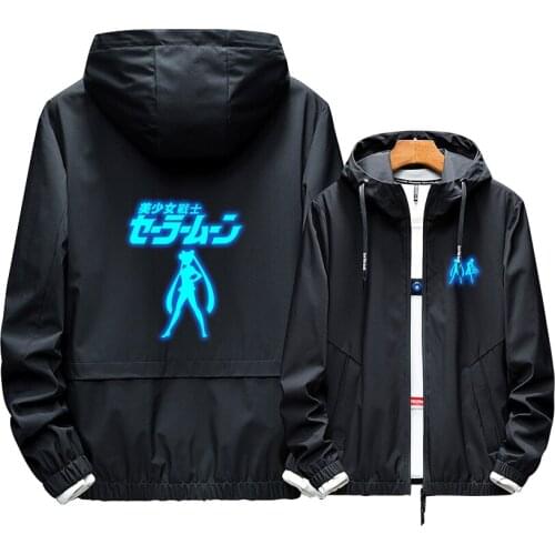 Cosplay Role Chiba Mamoru Hoodie Printed Zipper Luminous Fashion Casual Winter Warm Add Cotton Thick Jacket