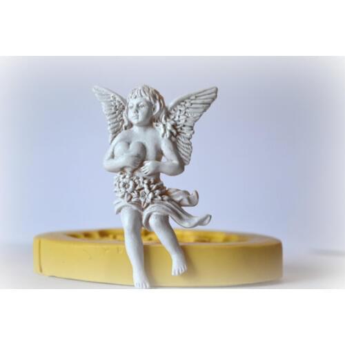 TS0001F Cherub Angel Holding Heart Silicone Rubber Flexible Food Safe Mold Mould Resin Clay Fondant Gum Paste Candy Chocolate