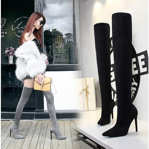 Pointed Toe Thin Heels High Heels Women Boots Winter Ladies Fashion Bottom Boots Shoes Over The Knee Thigh High Suede Long Boots