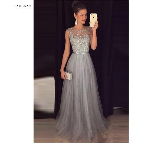 Beauty Long Evening Dresses Tulle A-Line Sleeveless Beading A-Line 2019 New Evening Dress Plus Size Custom Made