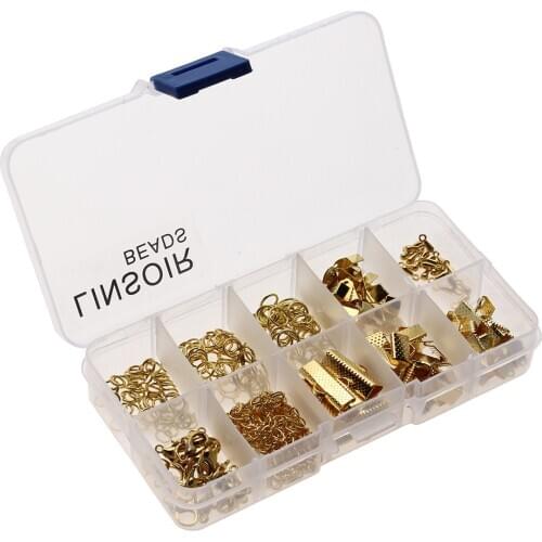 1Box Jewelry Findings Set Lobster Clasp Hooks/Open Jump Ring/Eye Pins Eyepin/Ends Fastener Clasps /Extend Chain/Boxed