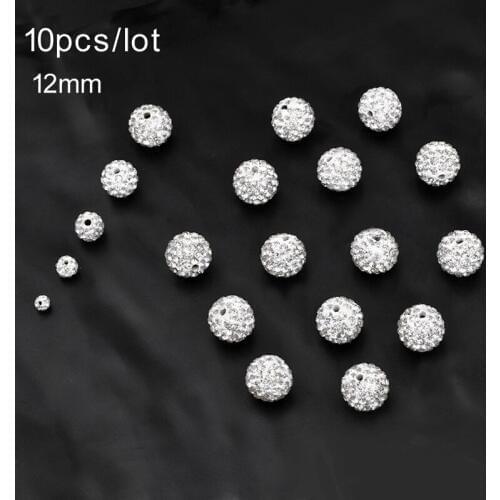 10pcs/lot White Round Disco Ball Pottery Beads Shining Full Rhinestones Crystal Beads For DIY Jewelry Making 4/6/8/10/12mm