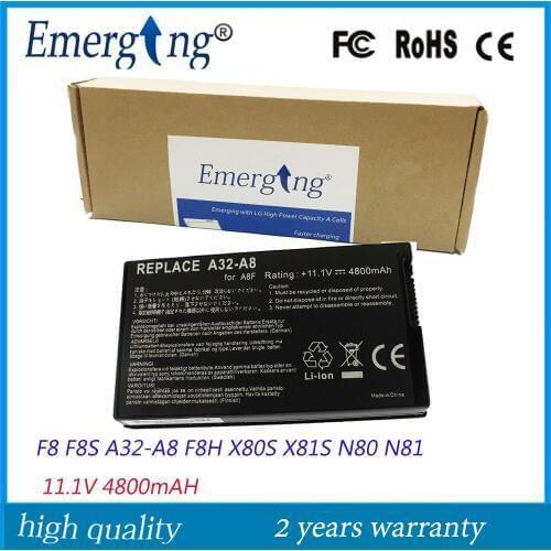 11.1v 4800mah High Quality New Laptop Battery for ASUS A8 A8000 F8s N80 N81A Pro21 X80 X81Sg X83vm Z99 A8TL751A8 A32-A8