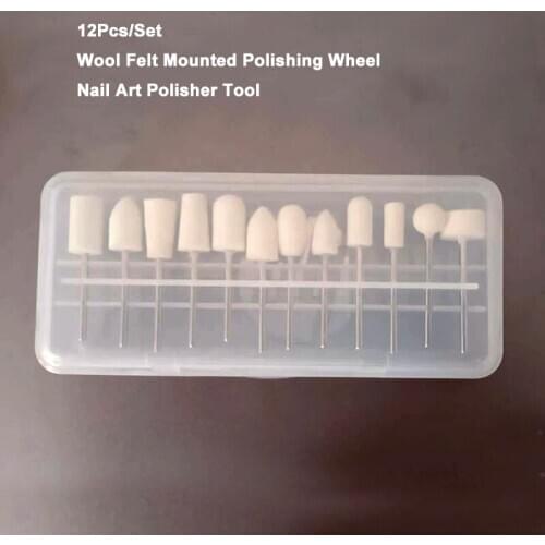 12PCS A Set Wool Felt Mounted Polishing Buffing Wheel 2.35mm Shank Grinding Head Nail Art Polisher Tool
