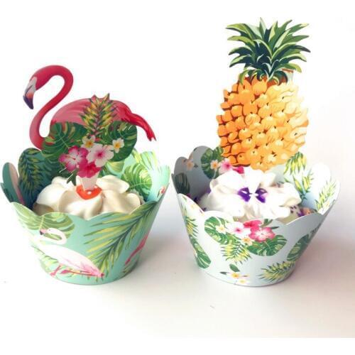 24pcs Wediing Flamingo / Pineapple Cupcake Wrappers Topper for Summer Birthday Party Cake Decorating Girl Baby Shower Supplies