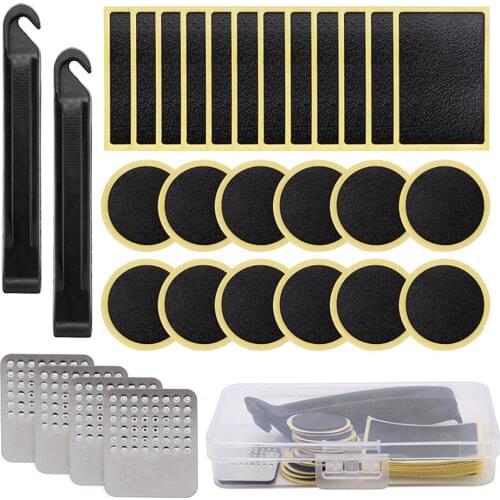 31pcs Bike Tire Patches Repair Kits Bicycle Inner Tube Glueless Puncture Repair Patches Rasp Mountain Road Bike Portable Case