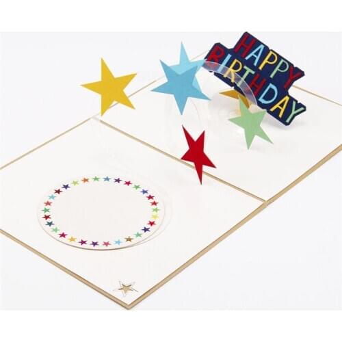 3D Laser Cut Handmade Carving Rainbow Stars Children Happy Birthday Party Paper Invitation Greeting Cards PostCard Creative Gift