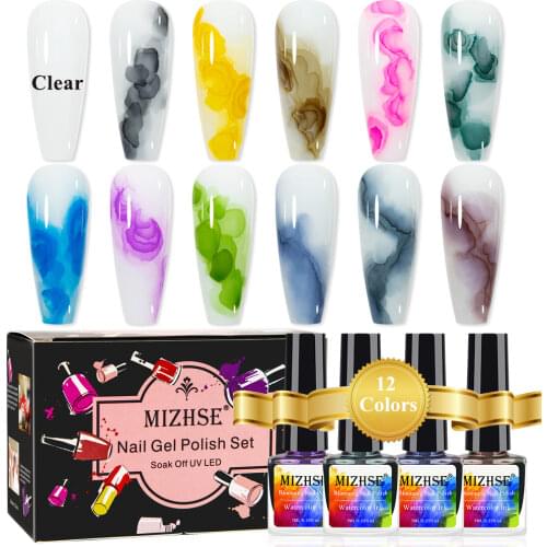 MIZHSE 12pcs/Set Gel Nail Polish Set Blooming Watercolor Ink Flowers Semi Permanent Enamel Varnish Nail Polish for Nail Art
