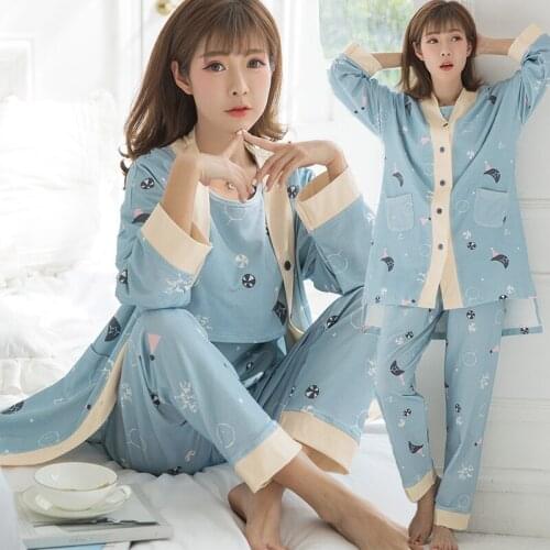 8221# 3PCS/Sets Printed Cotton Maternity Nursing Pajamas Fashion Nightwear Home Wear for Pregnant Women Pregnancy Sleepwear Suit