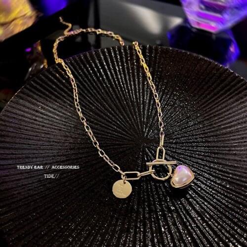 AE-CANFLY 2021 New Ins Love Pearl Hip Hop Style Long Necklace Female Simple Fashion Girl Banquet Jewelry Gift