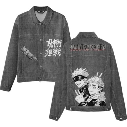 Anime Jujutsu Kaisen Jacket Retro Harajuku Coat Spring Autumn Fashion Men Women Denim Jacket Oversized