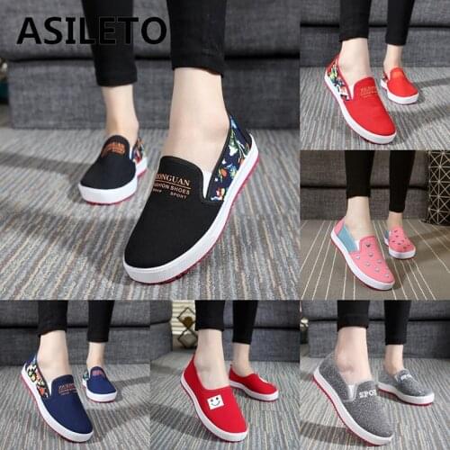ASILETO Female Spring Autumn Comfortable Lazy Flats canvas shoes Round toe Slip on Asakuchi Large size 35-40 Casual Date F950
