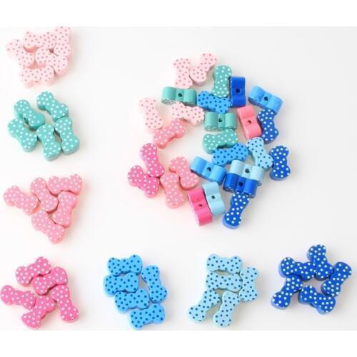 Bowknot Shape Baby Wood Spacer Beads For jewelry Making 30PCs Multicolour Wooden Beads DIY Crafts Accessories 20x10mm