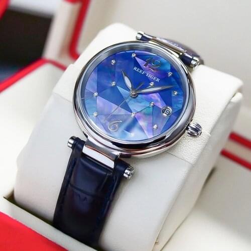 Reef Tiger/ RT Top Band Fashion Women Watches Luxury Stainless Steel Case Diamonds Dial Date Automatic Mechanical Ladies Watches